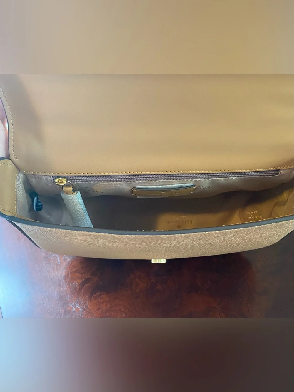 kate spade New York Tan Pebbled Leather Top-Handle Saddle Bag with Gold Hardware
